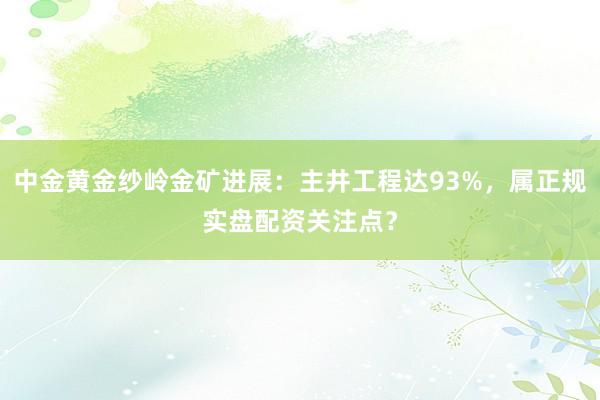 中金黄金纱岭金矿进展：主井工程达93%，属正规实盘配资关注点？