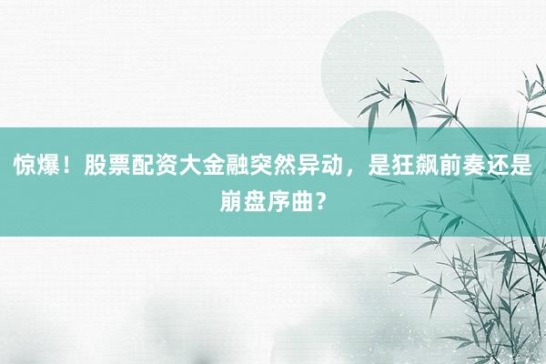 惊爆!股票配资大金融突然异动,是狂飙前奏还是崩盘序曲?